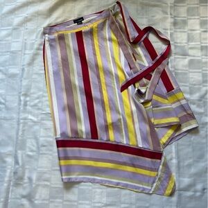 Lucy Paris Colourful Striped Faux Wrap Mid Length Satin Skirt